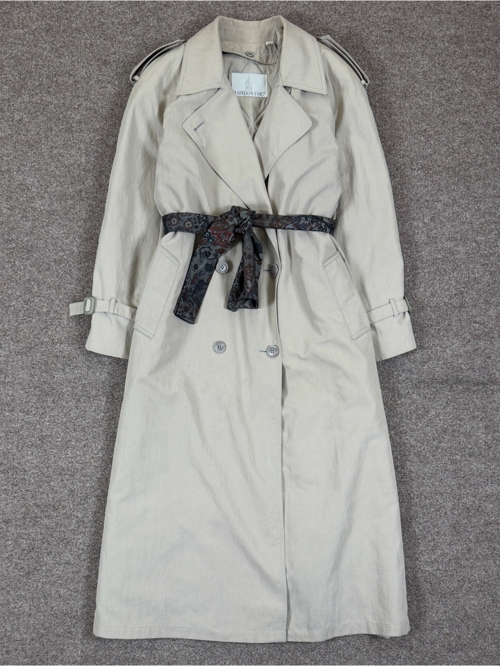 Vintage London Fog Tan Double Breasted Belted Long Trench Coat Women’s 6 Small